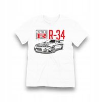 T-SHIRT / KOSZULKA MOTORYZACYJNA - NISSAN SKYLINE GTR R34 - BIAŁA