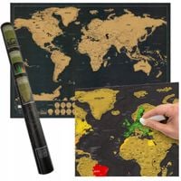 mapa świata zdrapka czarno złota prezent w tubie dla podróżnika globtrotera