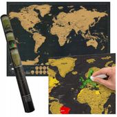 mapa świata zdrapka czarno złota prezent w tubie dla podróżnika globtrotera