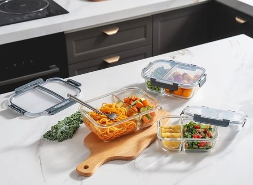 LUNCHBOX POJEMNIK SZKLANY NA ŻYWNOŚĆ ZESTAW 3SZT DWUKOMOROWE HERMETYCZNE na Arena.pl