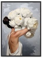 Plakat białe kwiaty na głowie portret 40x50 cm w czarnej ramie