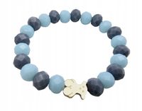Bransoletka niebiesko-szare koraliki z przekładką w kolorze złotym miś