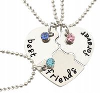 Damski Naszyjnik 3sz łańcuszki Przyjaźni dla przyjaciółek Serce BFF Srebrny
