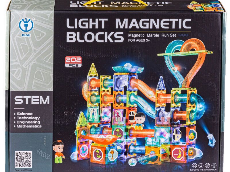 Świecące Klocki Magnetyczne, Tor Kulkowy Dla Kulek 202 Elementy Kulodrom zdjęcie 2