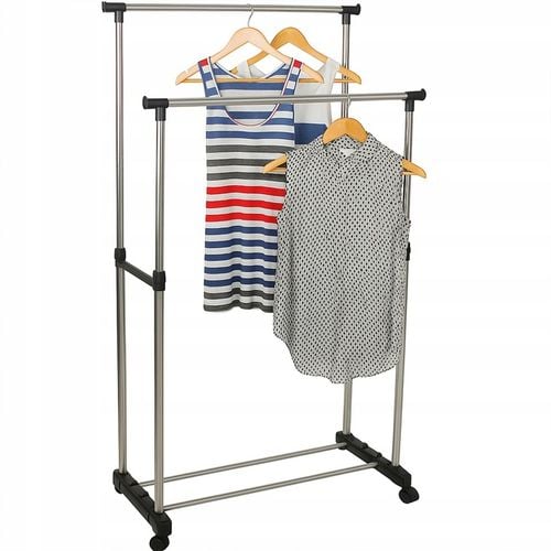 WIESZAK PODWÓJNY STOJĄCY NA KÓŁKACH UBRANIA STOJAK DO PRZEDPOKOJU na Arena.pl