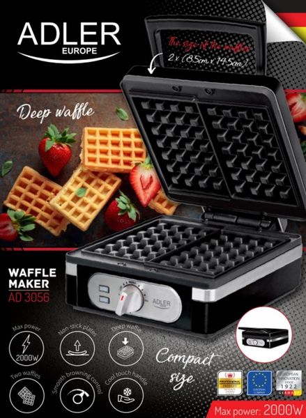 GOFROWNICA 2000W 2 DUŻE GOFRY XXL ADLER CZARNA zdjęcie 3