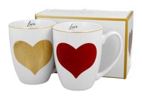 ZESTAW KUBKÓW DUO WALENTYNKI SERCE CZERWONY ZŁOTY DLA PARY 360 ML X 2 SZT