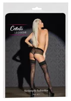 cottelli legwear pończochy z koronką i wzorem, silikonowa opaska, czarne