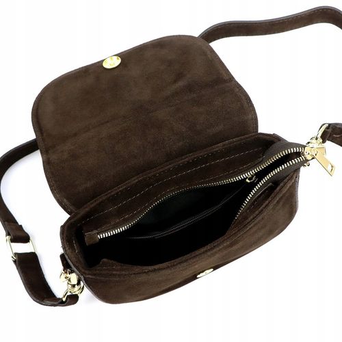 Czekoladowa zamszowa torebka damska Listonoszka Vera Pelle brązowa zamsz na Arena.pl