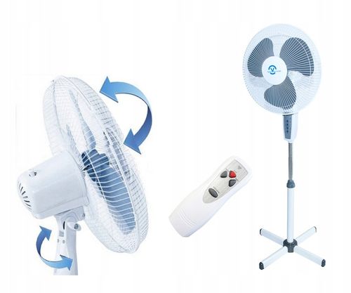 WENTYLATOR WIATRAK PODŁOGOWY DUŻY STOJĄCY Z PILOTEM REGULOWANY BIAŁY na Arena.pl