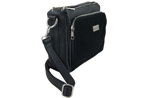 Codzienna torebka ze skóry naturalnej z zamszem - Czarna na Arena.pl