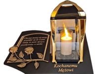 MĄŻ MĘŻOWI ZNICZ LAMPION NA GRÓB KPL ZŁOTO SKOS SENTENCJA+ ŚWIECA