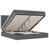 Rama łóżka otomana z materacem, szara, 180x200 cm, tkanina