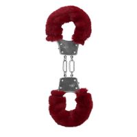 furry metal hand cuffs - red