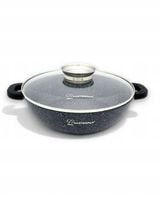 GARNEK MARMURKOWY MASTERPAN 32 CM / 5,5 L Z POKRYWKĄ SZKLANĄ NISKI WOK