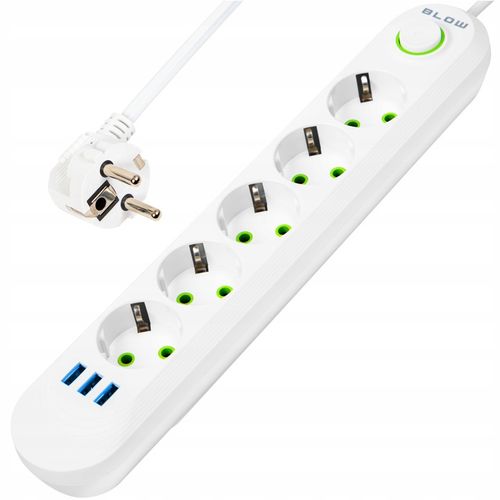 PRZEDŁUŻACZ LISTWA ZASILAJĄCA WŁĄCZNIK 3x USB 5 GNIAZD 5m BIAŁY na Arena.pl