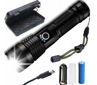 LATARKA LED MOCNA AKUMULATOROWA TAKTYCZNA ZOOM BIWAKOWA USB-C WODOODPORNA