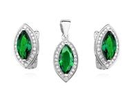 Elegancki rodowany srebrny komplet z szmaragdowymi cyrkoniami srebro 925 Z0711K_G