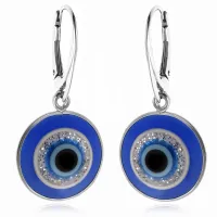 ELEGANCKIE WISZĄCE SREBRNE OKRĄGŁE KOLCZYKI KÓŁKA OKO PROROKA EMALIA BROKAT