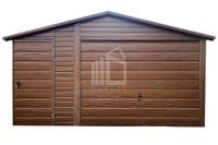 Garaż Blaszany 4,5x6m + Wiata 1,5m - Brama - Drzwi - Ciemny Orzech   ID563
