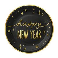 Talerzyki papierowe sylwestrowe Happy New Year 18cm 6szt