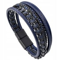 Bransoletka męska skórzana granatowa potrójna rzemień stal szlachetna 316L