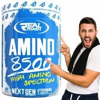 AMINOKWASY BCAA EAA L-Glutamina REGENERACJA Real Pharm Amino 8500 400 tabs.