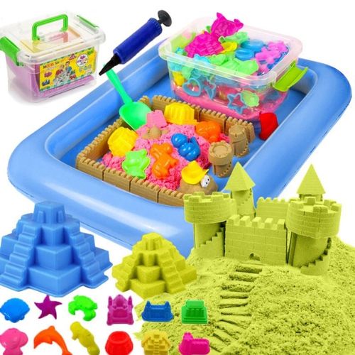 DUŻY LIMONKOWY PIASEK KINETYCZNY 2KG+BASEN FOREMKI PIASKOWNICA DLA DZIECI na Arena.pl