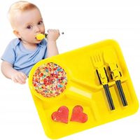 ZESTAW Talerz TACA dla DZIECI na owoce warzywa SZTUĆCE BUDOWLANE samochody