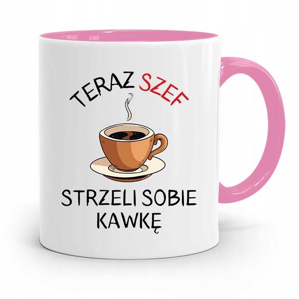Kubek Różowy Dla Szefa Szef Strzeli Sobie Kawkę Z Nadrukiem Ze Zdjęciem zdjęcie 1