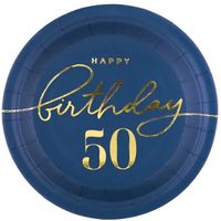 Talerzyk papierowy Happy Birthday 50 granatowy 7cali 6szt