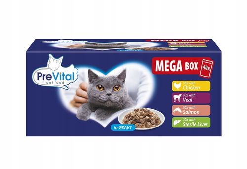 KARMA MOKRA DLA KOTA PREVITAL SASZETKI MEGA BOX 40X100G MIX SMAKÓW W SOSIE na Arena.pl