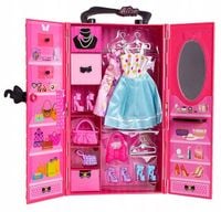 Szafa dla lalek -Garderoba z wyposażeniem Różowa