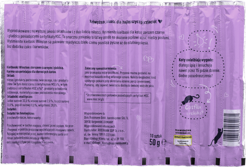 ZESTAW 4 SZTUK WINSTON KIEŁBASKI Z DORSZEM CZARNYM I GŁADZICĄ 50G na Arena.pl