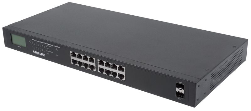 INTELLINET GIGABIT SWITCH 16X 10/100/1000 RJ45 POE+ 2X SFP LCD RACK zdjęcie 1