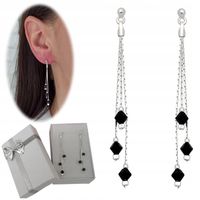 Kolczyki wiszące długie srebrne z cyrkoniami czarne pr.925