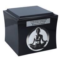 Temetyczna urna na prochy Motyw medytacji, joga, zen Czarny/Wzór1/Tabliczka