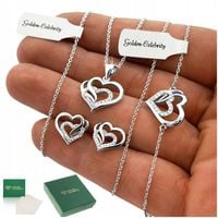 SREBRNY ŁAŃCUSZEK Z SERDUSZKIEM + KOLCZYKI + BRANSOLETKA, KOMPLET DEDYKACJA