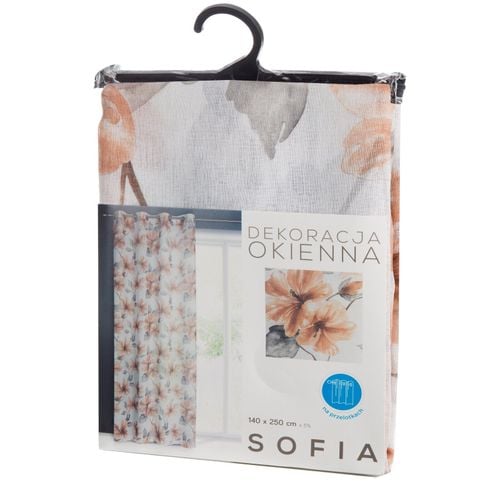 Firana na przelotach z nadrukiem w kwiaty SOFIA 140x250 biała + ruda na Arena.pl