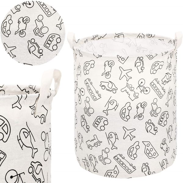 Kosz do przechowywania zabawek i ubrań 43 L pojemnik z uszami biało-czarny w pojazdy zdjęcie 1