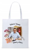 Mateusz Morawiecki Pis Torba Eco Biała Shopper Z Nadrukiem Ze Zdjęciem
