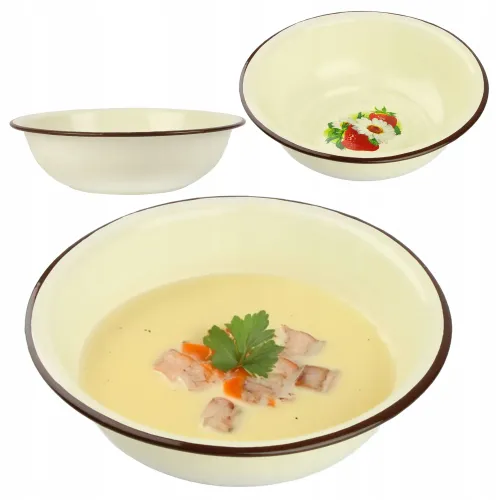 MISKA EMALIOWANA 24 CM NA ZUPĘ OWOCE WARZYWA WZÓR TRUSKAWKI I KWIATY RETRO na Arena.pl