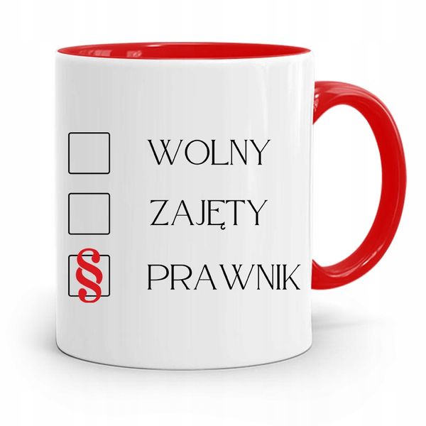 Kubek Czerwony Prawnika Wolny Zajęty Prawnik Z Nadrukiem Ze Zdjęciem zdjęcie 1
