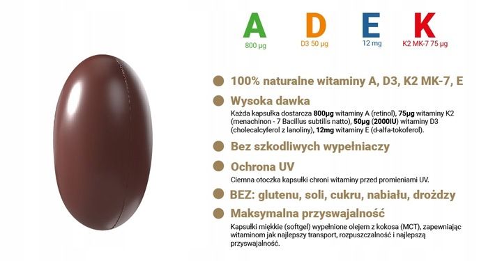 ADEK FORTE A,D3,E,K2 MK-7 oleju MCT KOKOSA 60 kaps zdjęcie 8