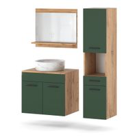 Zestaw Mebli Łazienkowych 90cm Szafka Z Umywalką I Lustro Dąb Wotan Zieleń