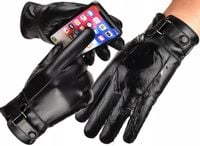 Czarne Dotykowe Rękawiczki Skórzane Modne Męskie
