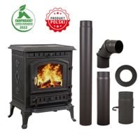 PIEC ŻELIWNY PIECYK KOZA KOMINEK ATENA CZARNA 9KW + AKCESORIA KOMINKOWE