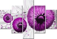 70 100CM OBRAZ 5 ELEM FIOLETOWE DMUCHAWCE 2 DRUK PŁÓTNO