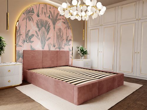 ŁÓŻKO TAPICEROWANE 140x200 ŁÓŻKO PODWÓJNE Z POJEMNIKIEM BRUDNY RÓŻ na Arena.pl