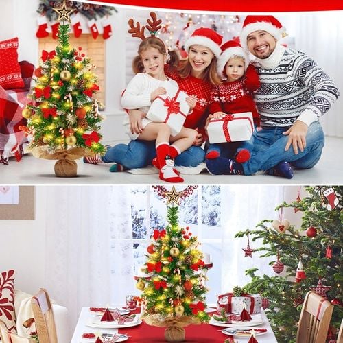 MAŁA CHOINKA NA STÓŁ Z LAMPKAMI I OZDOBAMI 60 CM DO DEKORACJI STOŁU na Arena.pl